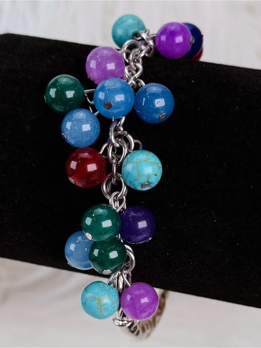 Vintage Silvertone multicolored cha cha beaded bracelet